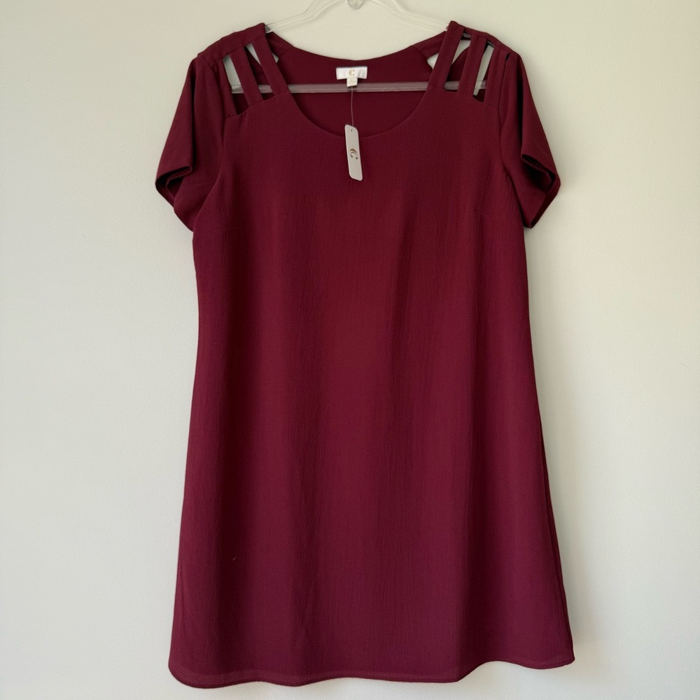 Charming Charlie Burgundy Short Sleeve Dress Sz L‎ NWT